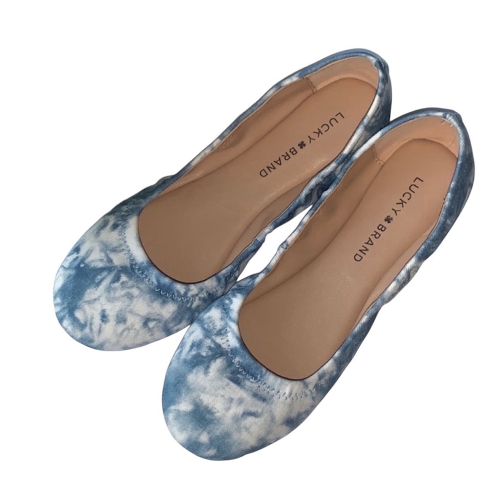 NWOT Lucky Brand Erin Blue Tie Dye Flat White‎ Cham